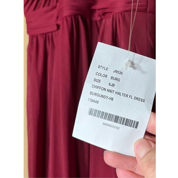 Dessy Girl Chiffon Knit Halter Full Length Burgundy Dress Junior Size 6 - Picture 4 of 9